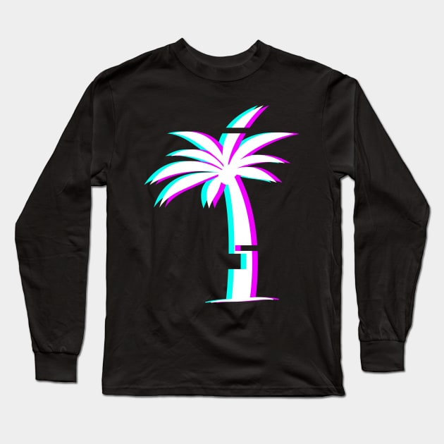 Glitch Aesthetic Vaporwave Palm Tree Long Sleeve T-Shirt by MeatMan